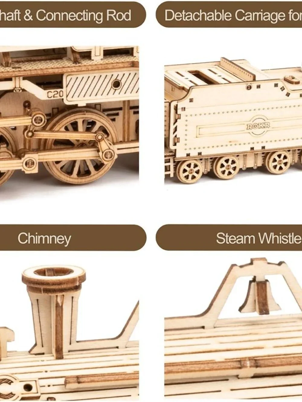 New Rokr 3D Wooden Puzzle Mechanical Train Model Kit Toy Building Set Gift Steam